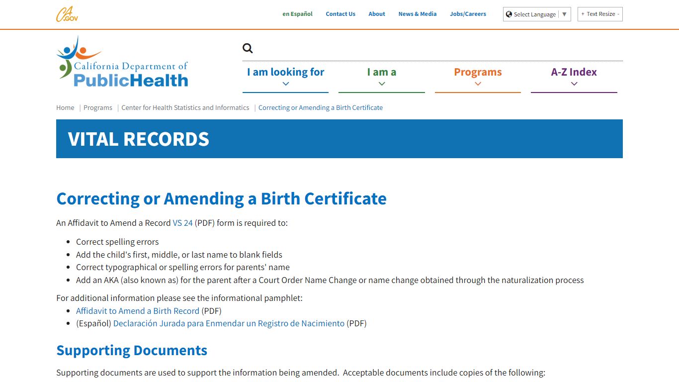 Correcting or Amending a Birth Certificate - California